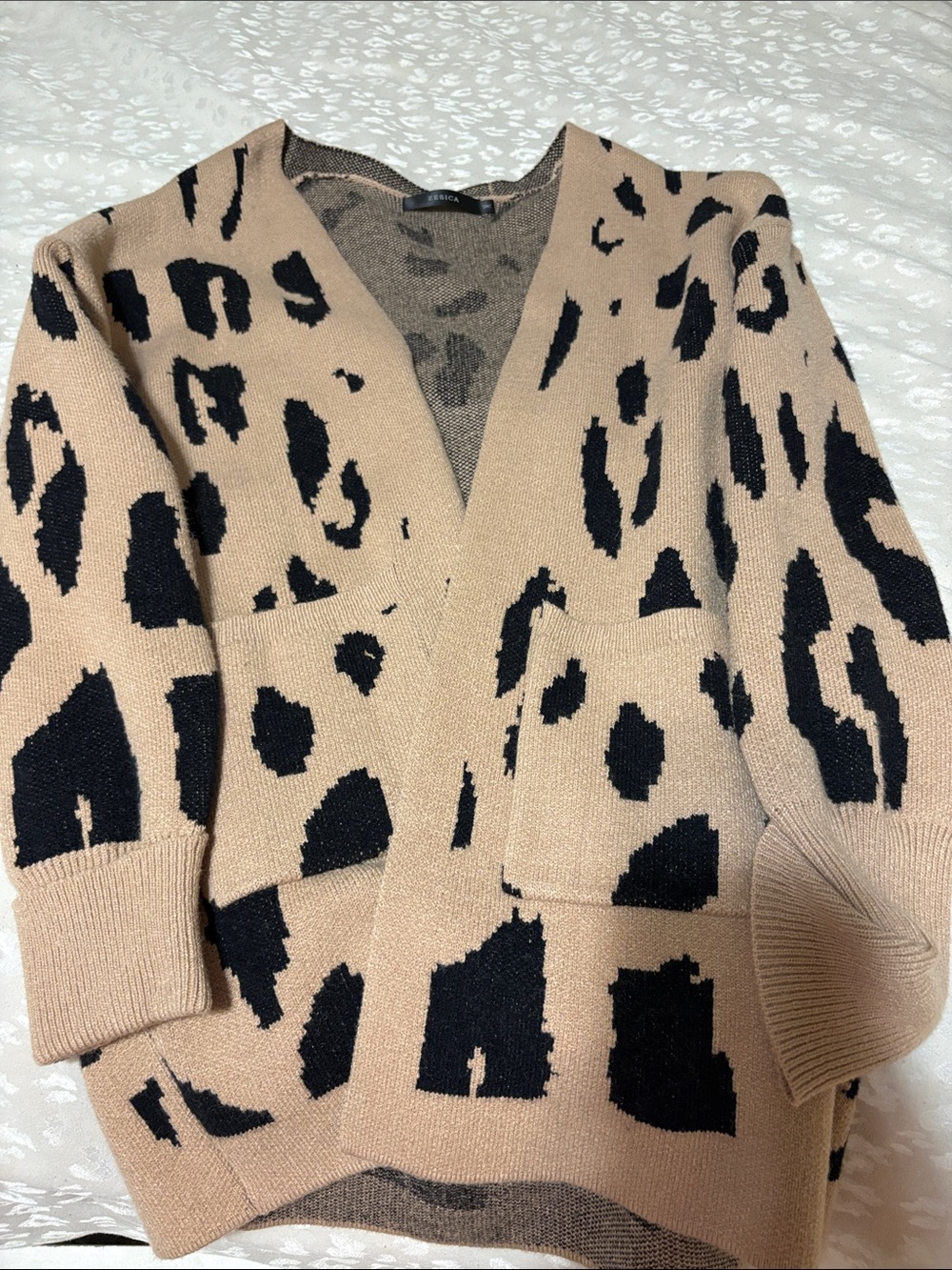 Leopard Print Open Cardigan Sweater - dark tan/Black